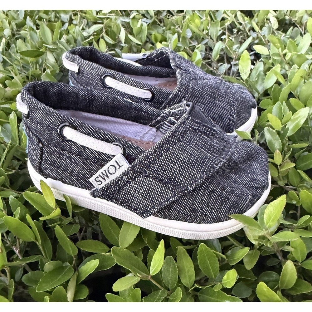 TOMS‎ Tiny Biminis Black Chambray Casual Boat Shoes Toddler Sz 3